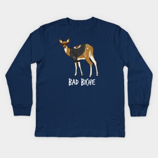 Bad Biche - White Text Kids Long Sleeve T-Shirt